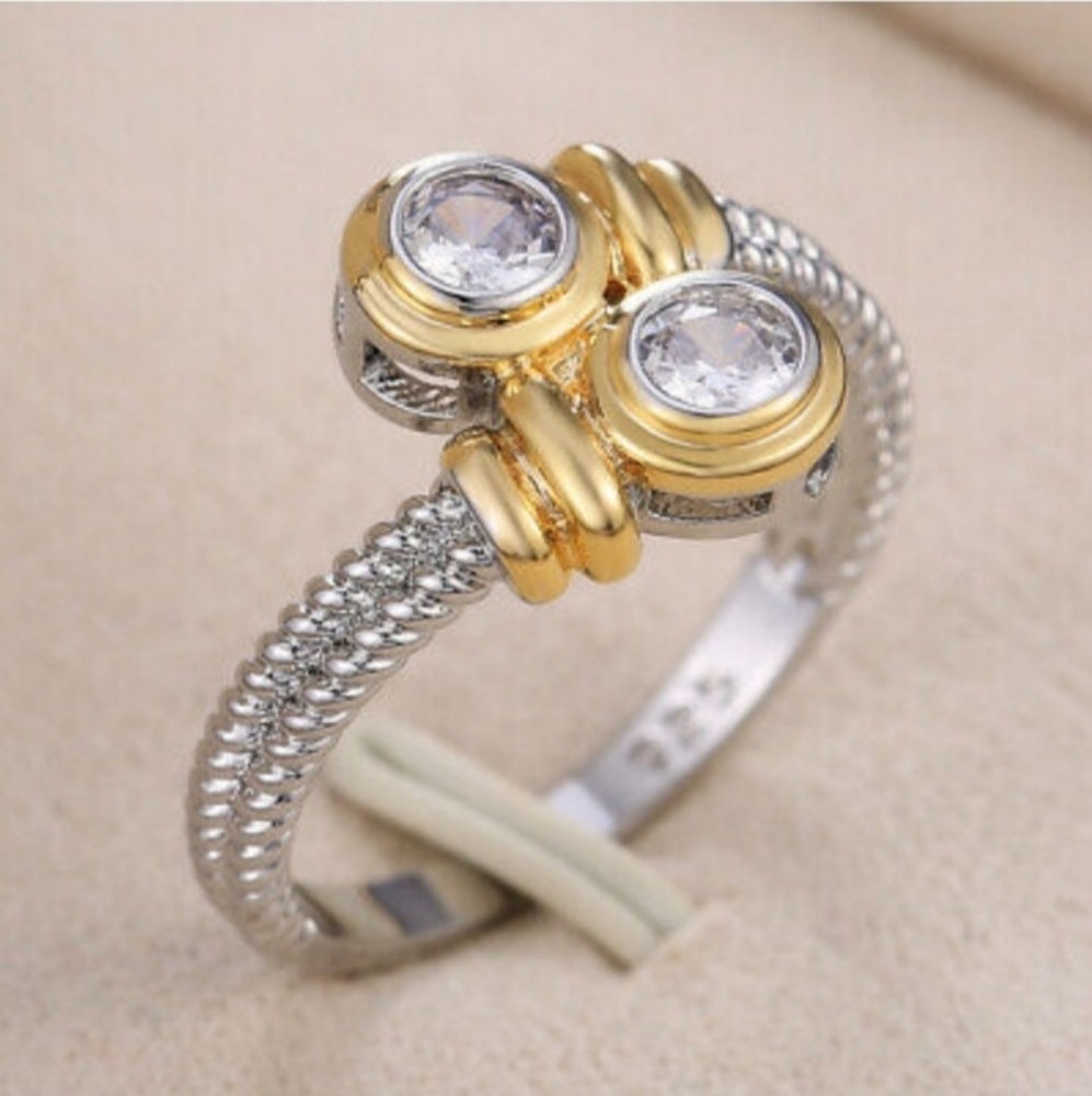 Diamond Two-Tone Cable Crossover Ring - Picture 2 of 10